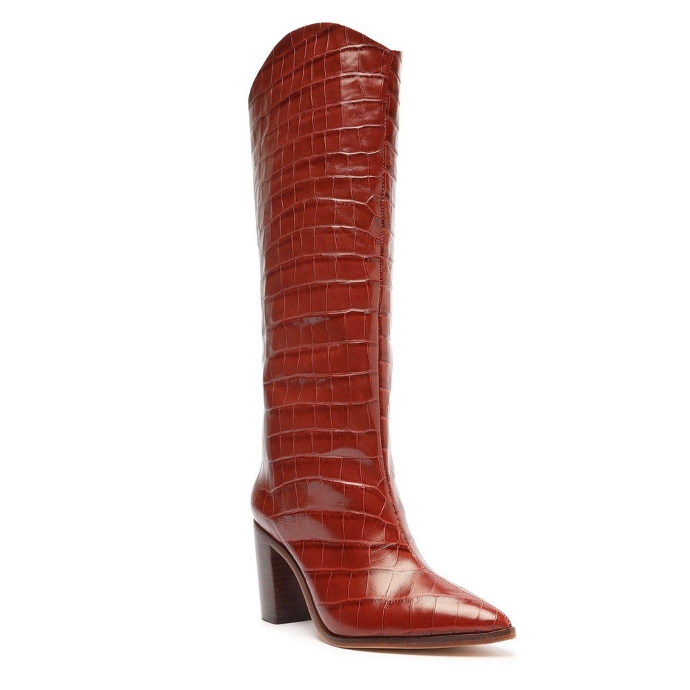 SCHUTZ Red Croc-Embossed Heeled Boots